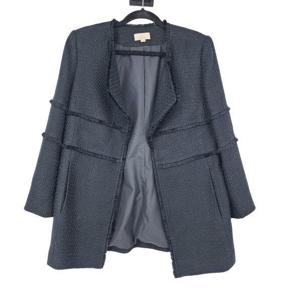 Ann Taylor Women's Black Tweed Fringe Open Front Drape Blazer Jacket Size Medium - Picture 1 of 4